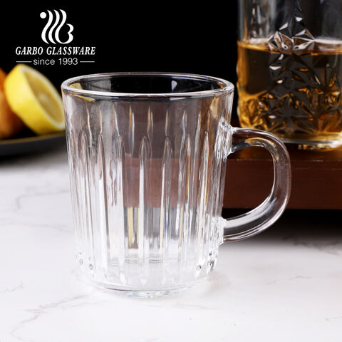 New design 8oz 230ml small size glass tea mug with 4 designs