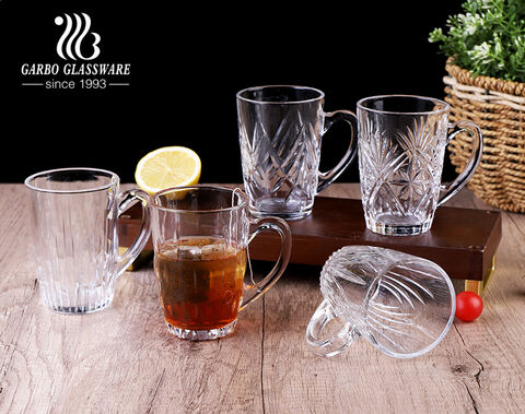 Tasse en verre transparent gaufré personnalisé avec poignée 200 ml