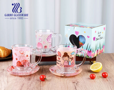 Elegant Glass Cup and Saucer Set with Stunning Decal Design for Mother's Day