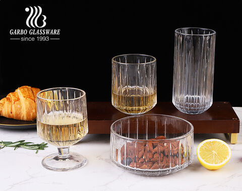 New designs embossed drinking glasses with engraved line pattern for home use