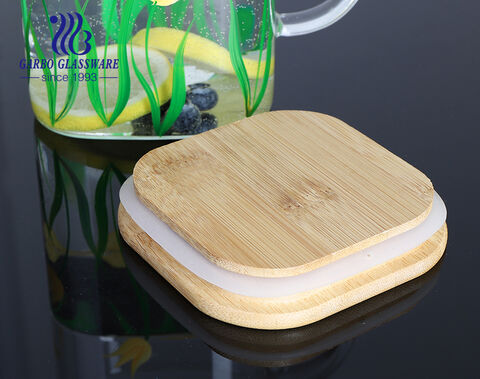 New decal design 1500ml high borosilicate glass water jug set with bamboo tray