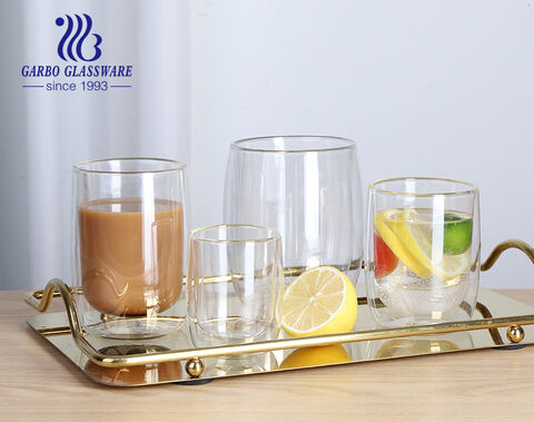 Vaso de vidrio de pared doble personalizado moderno de borosilicato alto de 535ML