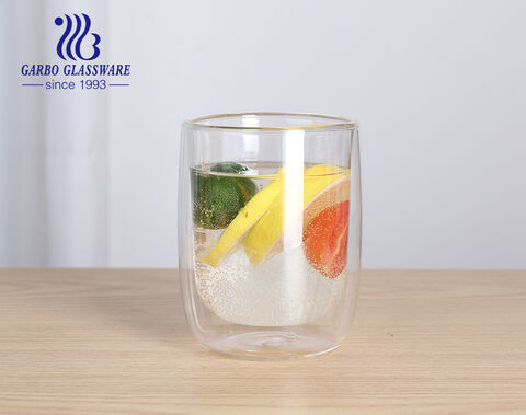 Vaso de vidrio de pared doble personalizado moderno de borosilicato alto de 535ML