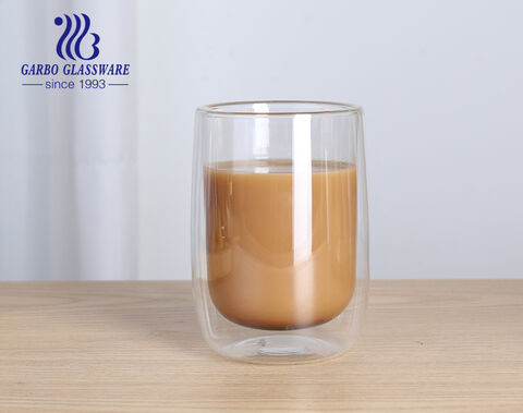 Vaso de vidrio de pared doble personalizado moderno de borosilicato alto de 535ML