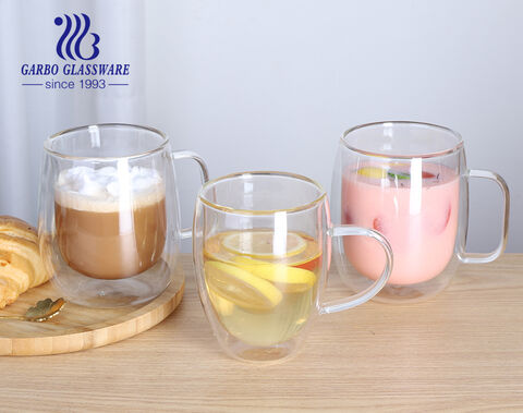 Customizable Double Wall Glass Cup with Handle: Stylish Insulated Beverage Mug
