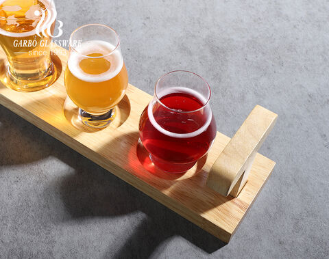 Ale wheat craft pilsner beer glasses with wooden holder 5pcs kit