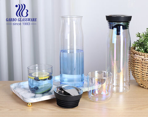 Combinación perfecta de forma y función del juego de jarra y taza de vidrio de borosilicato enchapado en iones