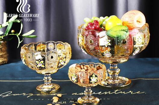 Garbo Glasswar electroplated glass fruit bowls with stem popular for Middle Asia markets