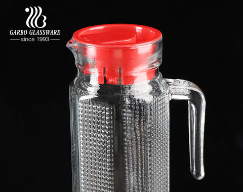 Cheap price classic 1L glass water jug with color plastic lid for sale