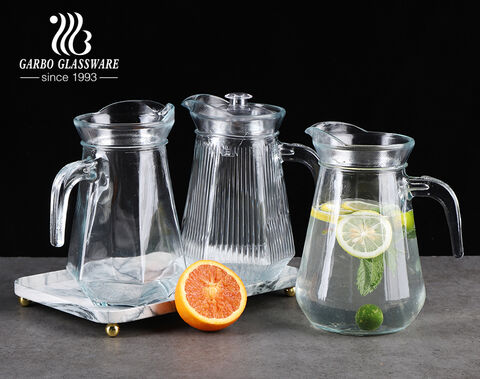 Classical 1000ml 1L glass water pitcher home use water jug with plastic lid