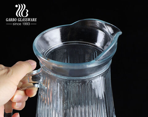 Classical 1000ml 1L glass water pitcher home use water jug with plastic lid