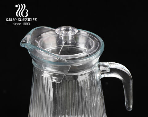 Classical 1000ml 1L glass water pitcher home use water jug with plastic lid