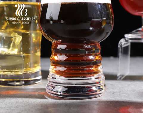 Tulip and stemless beer glasses with portable wooden holder 7pcs set