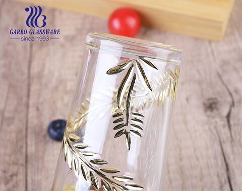 Taza de té de cristal con diseño de trigo dorado y plateado en relieve de lujo