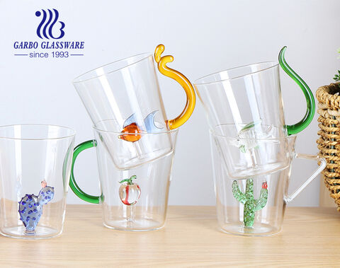 Customized 530ml High Borosilicate Single Wall Glass Cup with 3D Animal or Flower Pattern Accessories