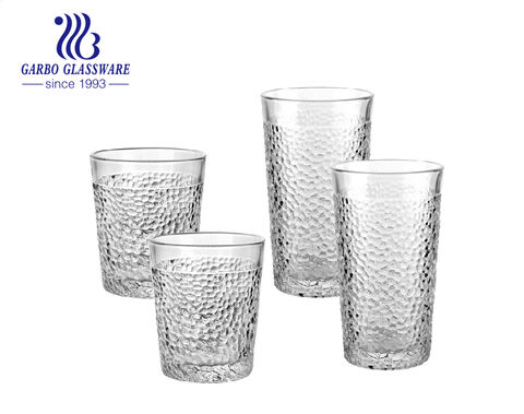 Luxury high white highball glass water cup with hammer pattern