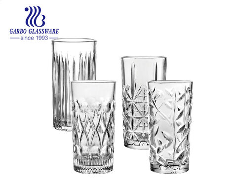 Vaso de agua de cristal highball blanco alto de lujo con patrón de martillo