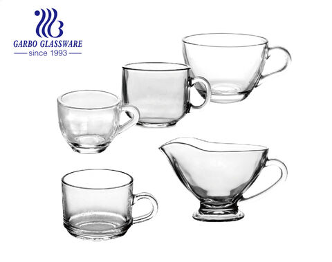 Clear transparent water glass with handle in stock glass coffee mug