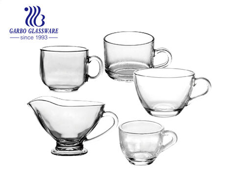 Clear transparent water glass with handle in stock glass coffee mug