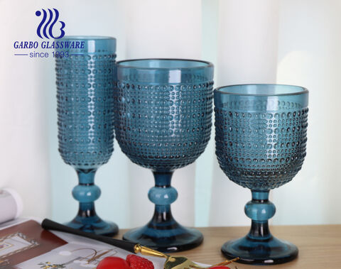 Unfading solid color blue glassware products with bead embossing