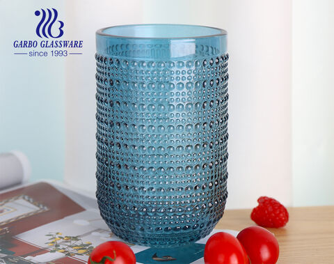 Unfading solid color blue glassware products with bead embossing