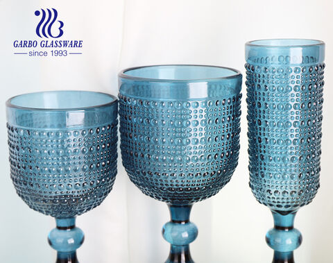 Unfading solid color blue glassware products with bead embossing