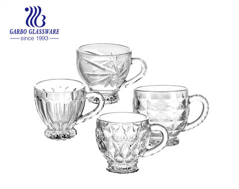 6 Unzen klassischer Kaffee-/Teebecher aus Glas mit Sonnenblumen-Gravur auf Lager