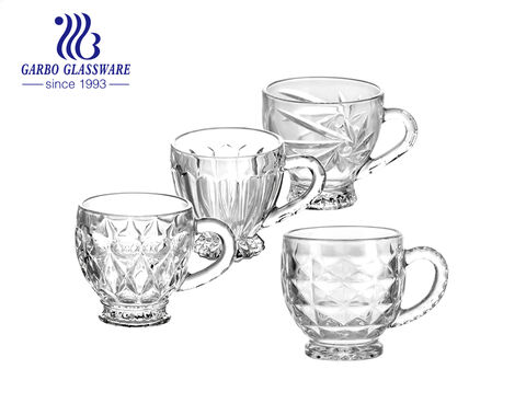 6 Unzen klassischer Kaffee-/Teebecher aus Glas mit Sonnenblumen-Gravur auf Lager