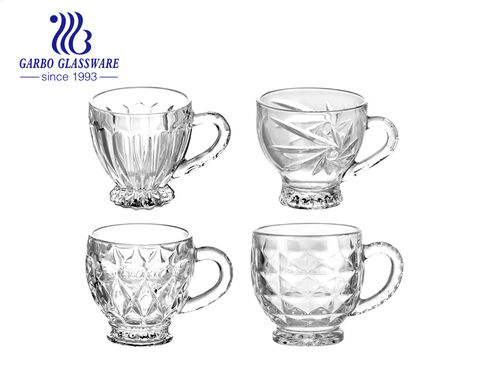 6 Unzen klassischer Kaffee-/Teebecher aus Glas mit Sonnenblumen-Gravur auf Lager