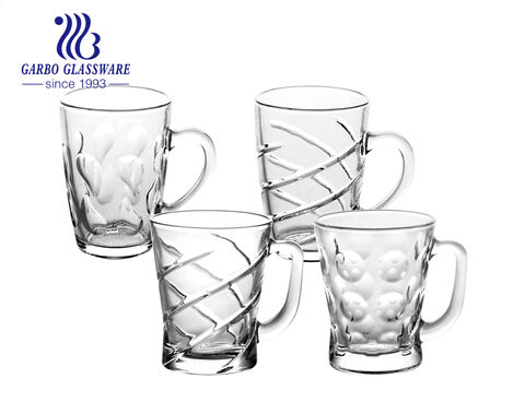 Taza de cristal para beber con diseño grabado de flores de 8 oz, taza para té y café, en stock