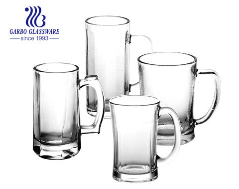 12OZ High-white Embossed Glass Water Beer Drinking Mug with Customized Designs