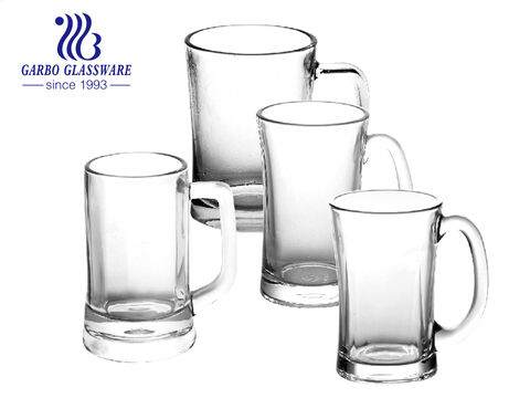 12OZ High-white Embossed Glass Water Beer Drinking Mug with Customized Designs