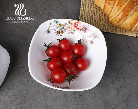 Elegantly White Opal Glass Salad Bowl with decal