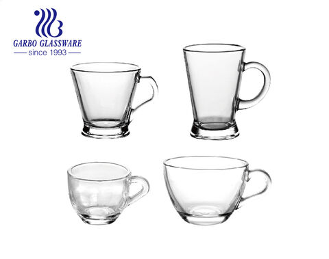 Taza de agua de precio barato con asa Taza de té de vidrio clásica de 160 ml de venta caliente