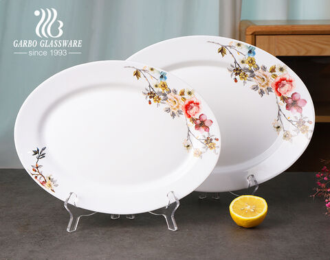 Commerce de gros verre opale assiette décor vif impression assiette de poisson 12inn