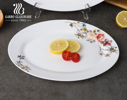 Commerce de gros verre opale assiette décor vif impression assiette de poisson 12inn