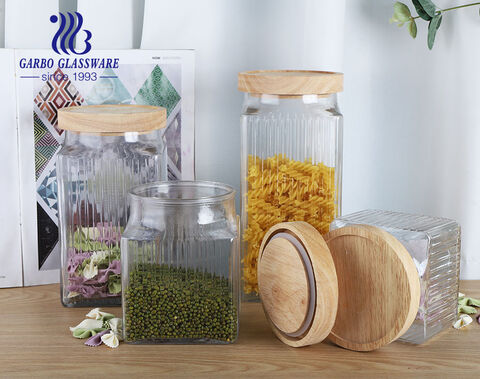 2340ML Simple and stylish H Design with Bamboo Lid Storage Jar 