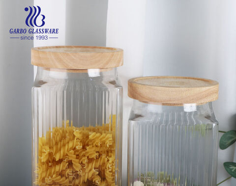 2340ML Simple and stylish H Design with Bamboo Lid Storage Jar 