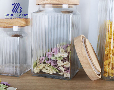 2340ML Simple and stylish H Design with Bamboo Lid Storage Jar 