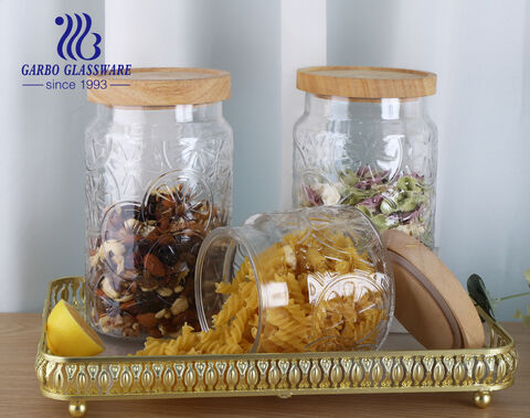 Bocal de rangement de 1800 ml avec motif citron et couvercle en bambou