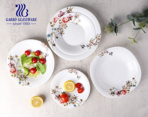 Wholesale factory high-quality opal glass plate dinner table with customized flower