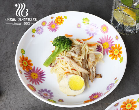 5pcs nouveaux modèles de dîner en verre opale blanc de Chine avec un design de fleur pour la table