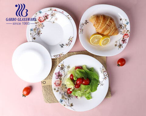 Assiette à soupe profonde en opale blanche de 9 pouces pour table à dîner avec motif de fleurs colorées