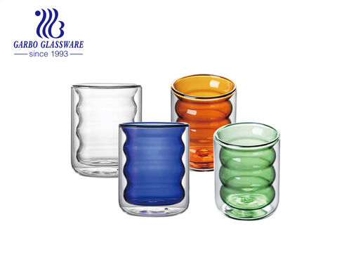 330 ml doppelwandiger Glasbecher im runden Blasendesign mit hohem Borosilikatgehalt