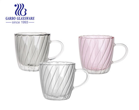 320ml New design high borosilicate glass coffee mug with pink color