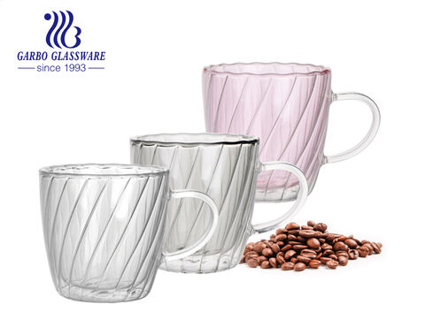 320ml New design high borosilicate glass coffee mug with pink color