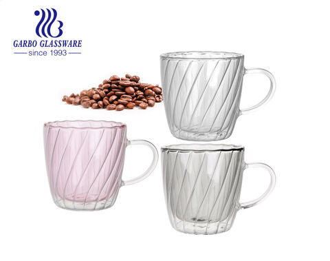 Taza de café de vidrio de borosilicato de nuevo diseño de 320 ml con color rosa