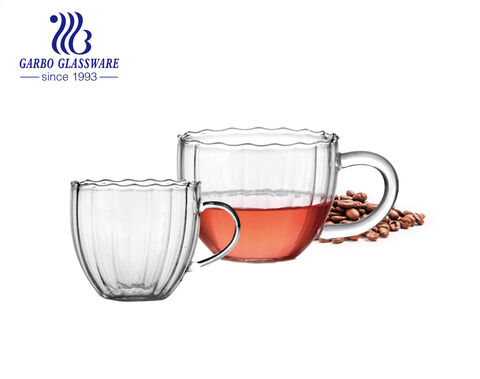 Glass Coffee Cup with Handle Clear Classic Vertical Stripe Tea Cups Juice  Milk Mug for Hot