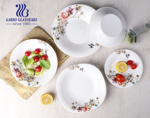 Exquisite 9-Inch Opal Glass Plate with Stunning Colored Bl Flower Decals - A Delicate Touch of Elegance for Your Table