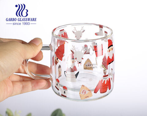 260ml Christmas decal design double wall glass espresso coffee cup